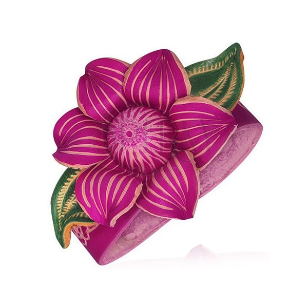 Růžový kožený náramek - mohutný lotosový květ