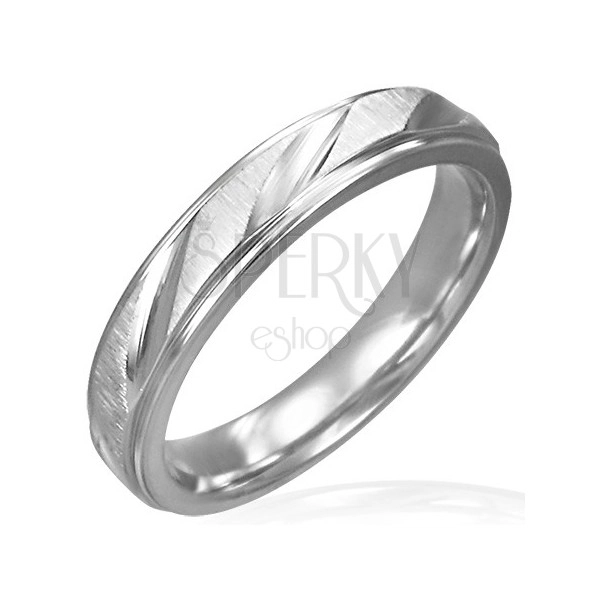 Dámský ocelový prsten matný s lesklými zářezy