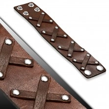 Široký kožený náramek - pásy ve tvaru X, nýty