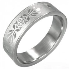 Ocelový prsten se symetrickou ozdobou, pískovaný