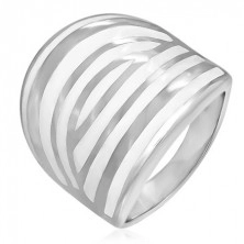 Ocelový prsten - bílá zebra, smaltovaný