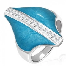 Ocelový prsten - modrý kosočtverec, zirkonový pás