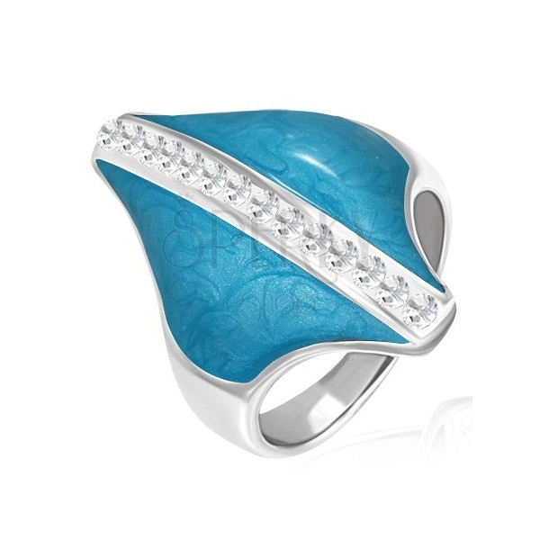 Ocelový prsten - modrý kosočtverec, zirkonový pás