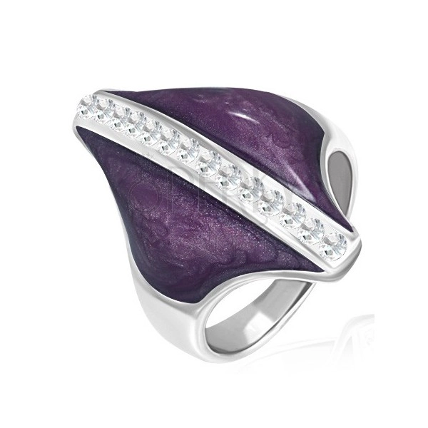 Ocelový prsten - fialový kosočtverec, zirkonový pás