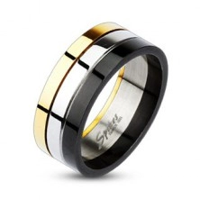 Lesklý tříbarevný prsten z oceli
