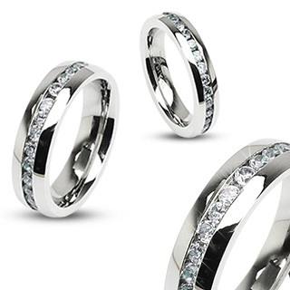 Ocelový prsten stříbrné barvy - symbol nekonečna, zirkony - Velikost: 49