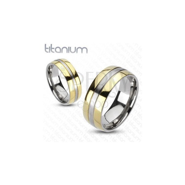 Titanový prsten - zlatá a stříbrná barevná kombinace