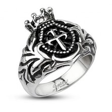 Mohutný ocelový prsten - královská koruna, křížek