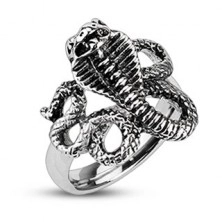 Patinovaný ocelový prsten - zuřivá kobra