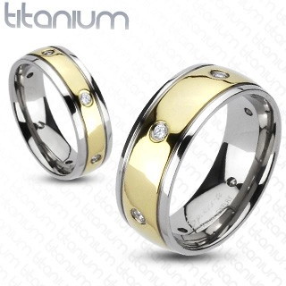 Dvoubarevný titanový prsten - šest zirkonů - Velikost: 63