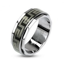Prsten z oceli s otáčivým středem v řeckém stylu