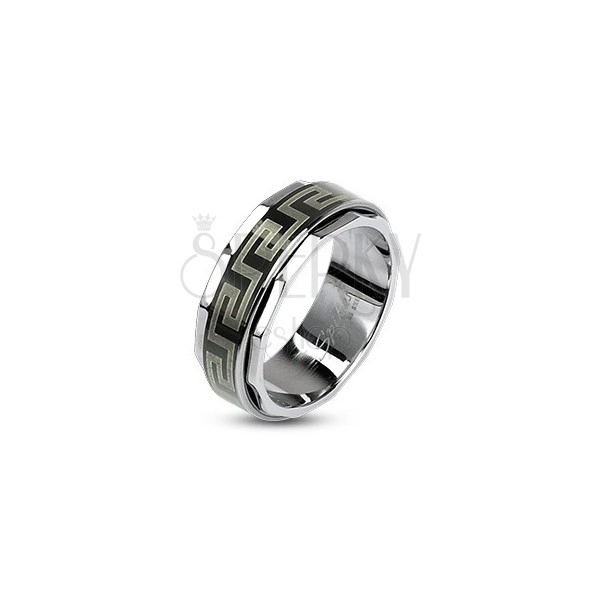 Prsten z oceli s otáčivým středem v řeckém stylu