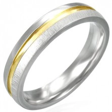 Ocelový prsten matný se zlatým, lesklým středem