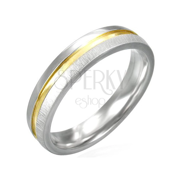 Ocelový prsten matný se zlatým, lesklým středem