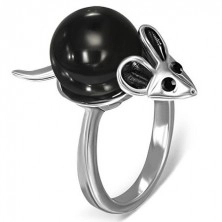 Prsten z oceli - černo-stříbrná myška