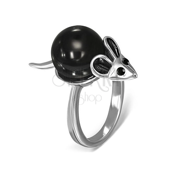 Prsten z oceli - černo-stříbrná myška