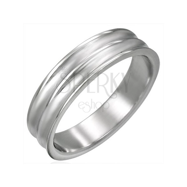 Prsten ocelový široký s dvěma žlábky