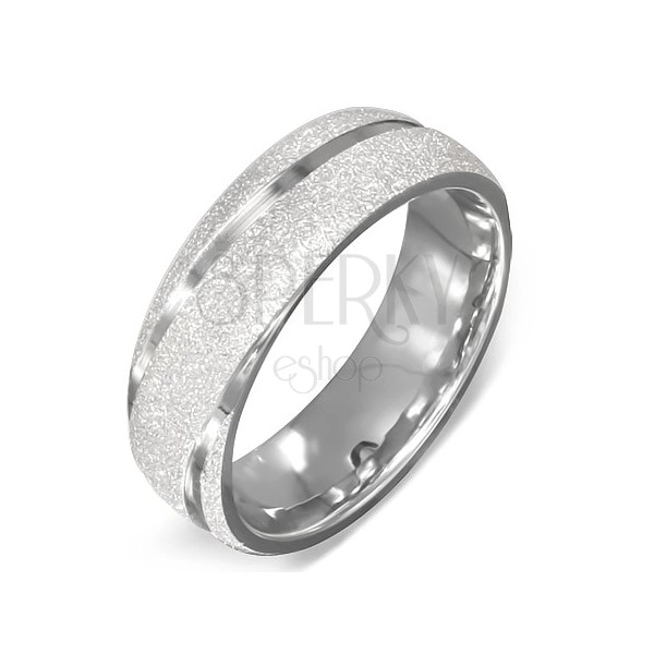 Prsten z oceli - pískovaný s lesklými liniemi