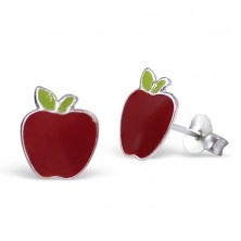 Stříbrné náušnice 925 - červené jablko