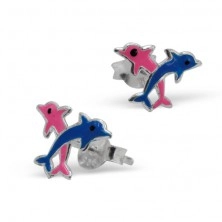 Stříbrné náušnice 925 - barevní delfíni