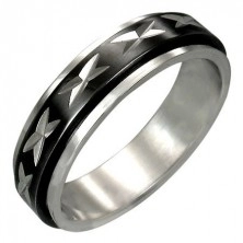 Ocelový prsten s otáčivým černým středovým pásem