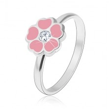 Dětský stříbrný prsten 925 - růžový květ, zirkon