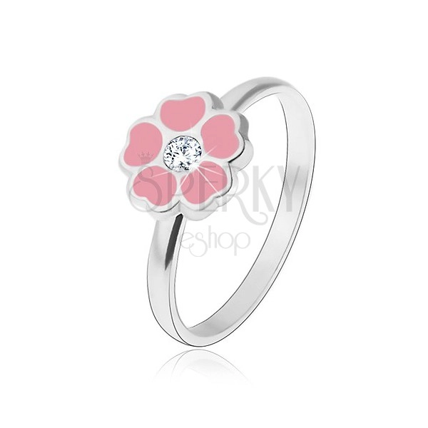 Dětský stříbrný prsten 925 - růžový květ, zirkon