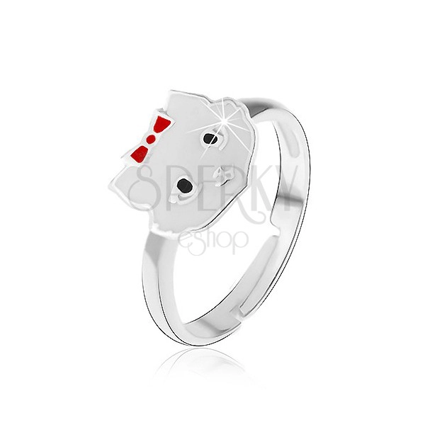 Prsten pro děti - stříbrný, bílá kočka