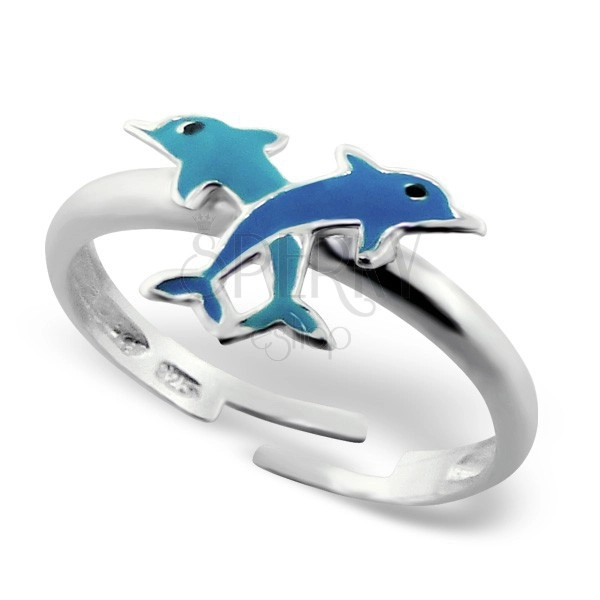 Dětský stříbrný prsten - malí překřížení delfíni