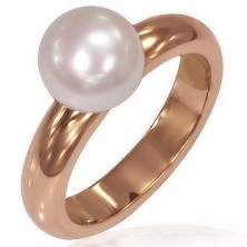 Dámský prsten z oceli - pozlacený růžovým zlatem, perla