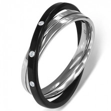 Ocelový prsten - dvojitý, stříbrný a černý