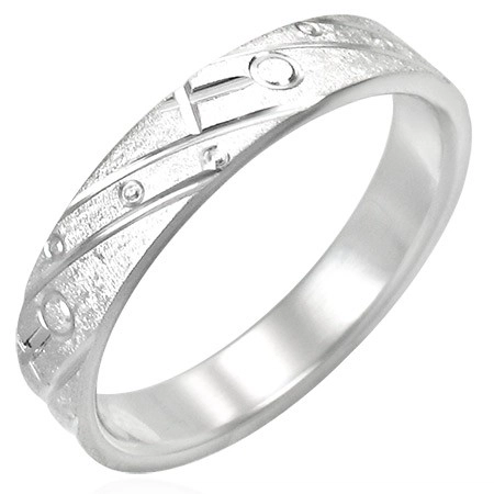 Ocelový prsten - matný s gravírovaným vzorem - Velikost: 56