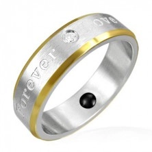 Magnetický prsten z oceli - zlaté okraje, romantické gravírování