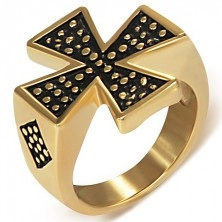 Pozlacený pečetní prsten z oceli - Maltézský kříž