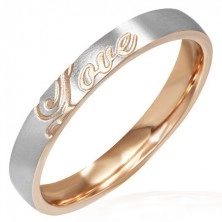 Ocelový prsten - měděno-stříbrný, Love