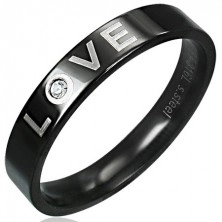 Prsten z nerezavějící oceli - LOVE, lesklá černá barva