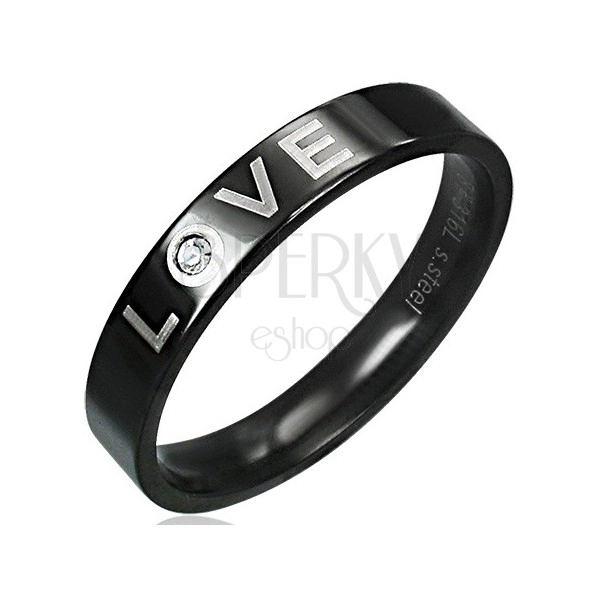 Prsten z nerezavějící oceli - LOVE, lesklá černá barva