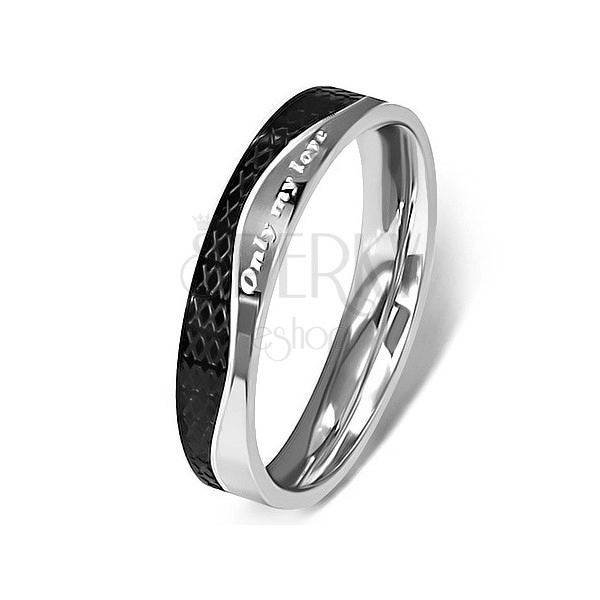 Ocelový prsten - stříbrná a černá barva, vlnovka