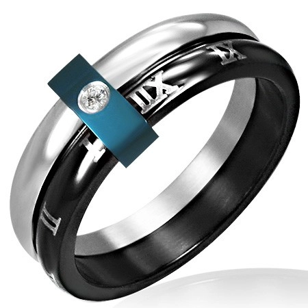 Ocelový prsten - dvojitý s římskými číslicemi - Velikost: 54