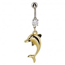 Piercing do břicha - zlatý skákající delfín