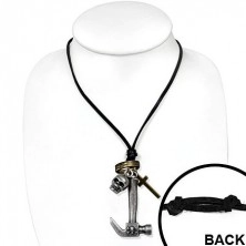 Kožený náhrdelník - kladivo, lebka, kříž a kruhy