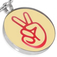 Ocelový kulatý přívěsek - logo peace, ruka