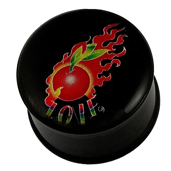 Piercing do ucha - jablko v plamenech, nápis LOVE - Tloušťka piercingu: 10 mm