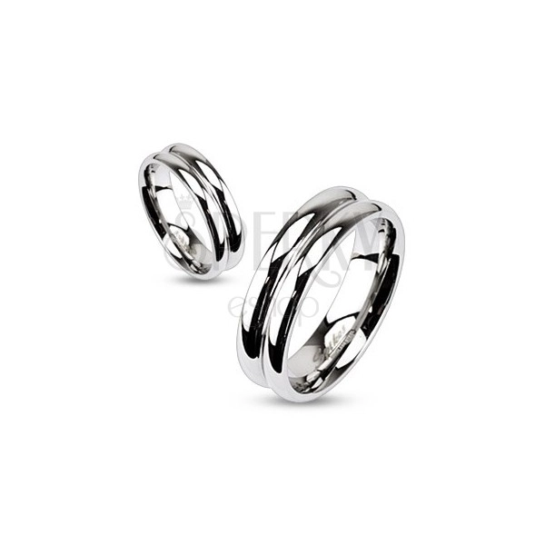 Ocelový prsten - efekt dvou spojených prstenů