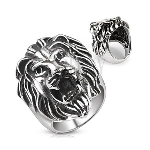 Ocelový prsten - velká lví hlava