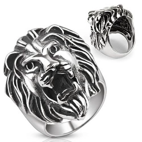 Ocelový prsten - velká lví hlava - Velikost: 69
