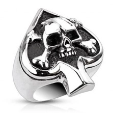 Prsten z oceli s karetním symbolem a lebkou