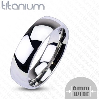 Titanový prsten stříbrné barvy - zrcadlově lesklý povrch, 6 mm - Velikost: 52