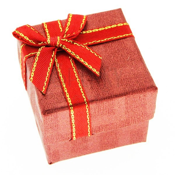 Krabička na prsten - červená kostka, dvoubarevná stuha