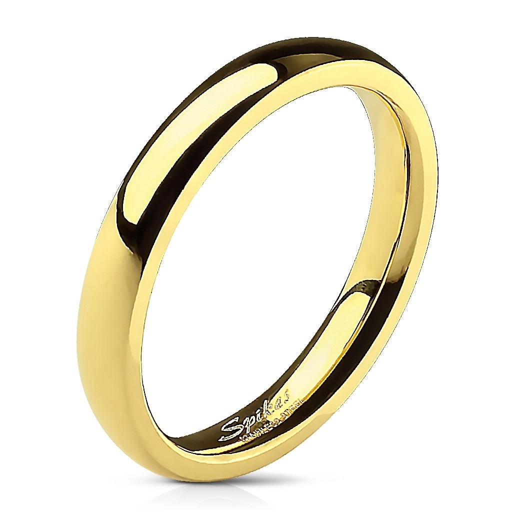 Ocelový prsten zlaté barvy se zrcadlovým leskem - 3 mm - Velikost: 55